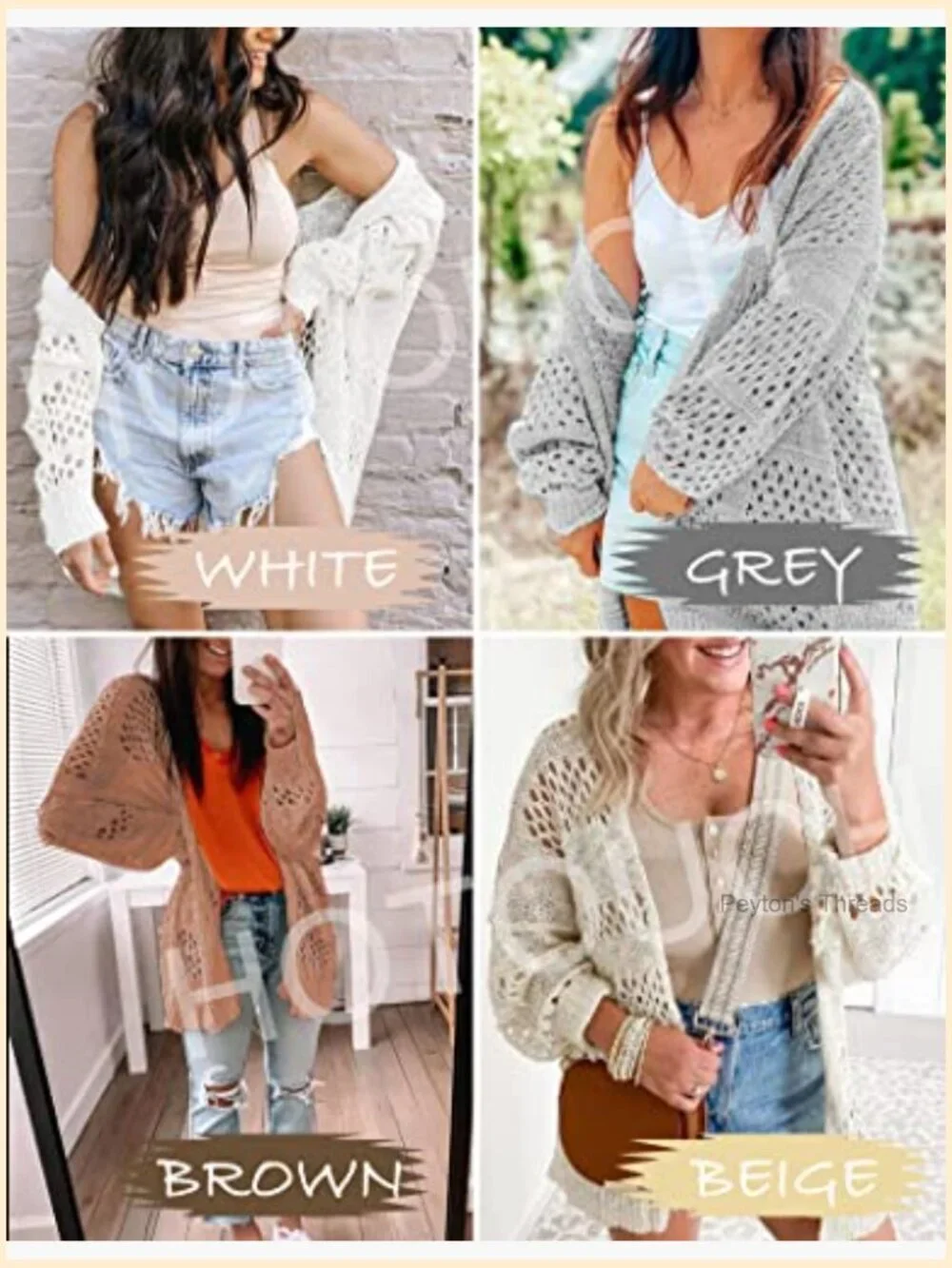 Lightweight Crochet Cardigan Long Sleeve Open Front Knit Oversized
